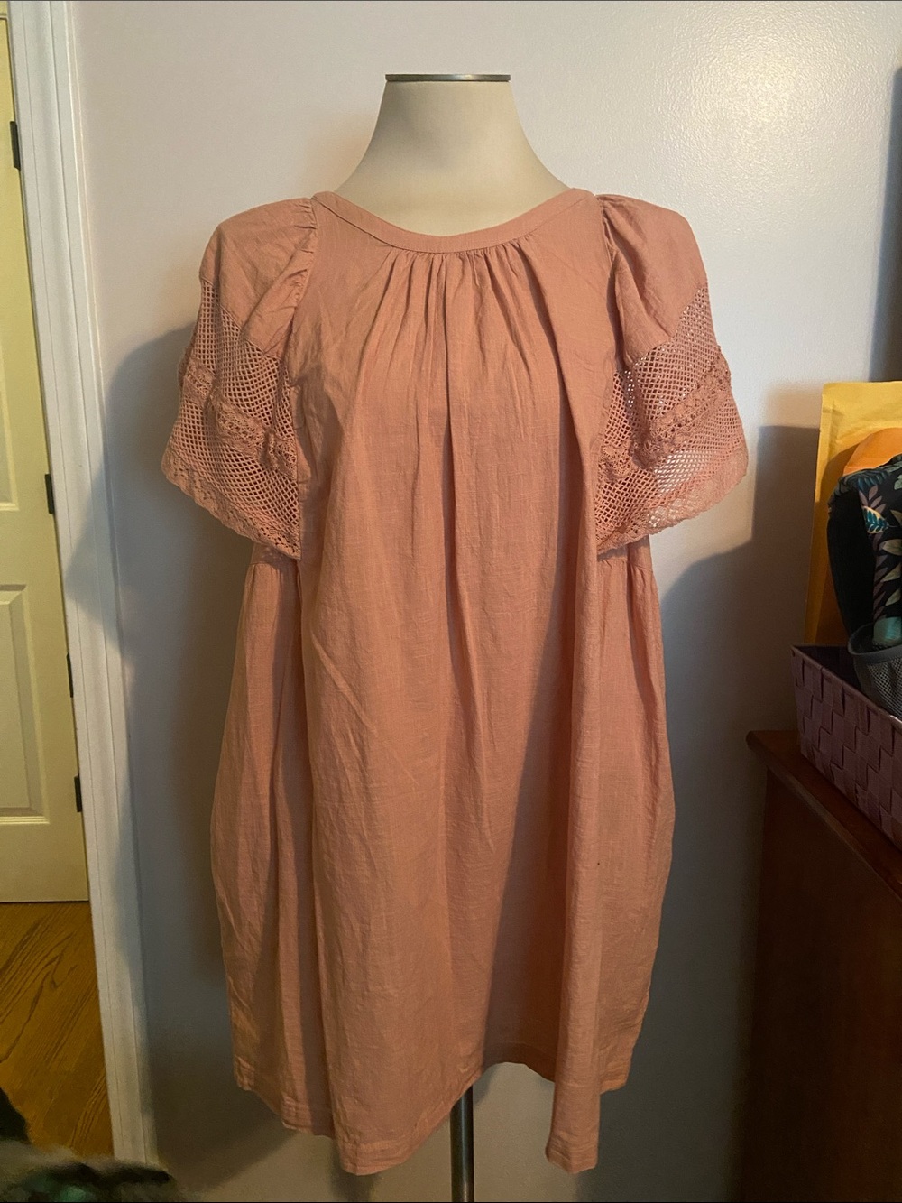 Old Navy Peach Crochet-Trim Short Sleeve Dress